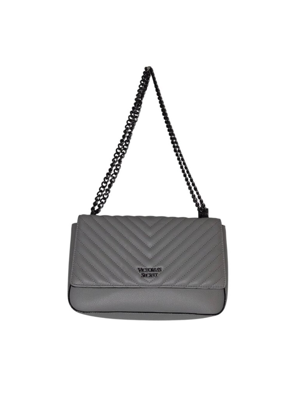 Victoria's Secret Quilted Gray Shoulder Bag With Chain Strap